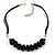 Black Cluster Glass Bead Suede Necklace In Silver Plating - 40cm Length/ 7cm Extender