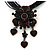 Black/ Grey Diamante Vintage Flower Pendant On Cotton Cords Necklace In Bronze Metal - 38cm Length/ 7cm Extension - view 2