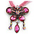 Pink Diamante 'Butterfly With Tail' Cotton Cord Pendant Necklace In Bronze Metal - 38cm Length/ 8cm Extension - view 2