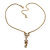 Light Grey/ Beige Enamel Floral Dangle Pendant Gold Tone Chain Necklace - 36cm Length/ 8cm Extension - view 3