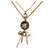 Gold Plated Double Chain Floral Medallion With Beaded Tassel Necklace - 38cm Length/ 6cm Extension