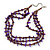 3 Strand Violet Shell Nugget, Lavender Glass Bead Necklace In Silver Tone - 42cm L/ 5cm Ext - view 4