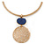 Gold Tone Medallion with Blue Stone Pendant with Flex Collar Necklace - 40cm L/ 7cm Ext - view 3