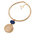 Gold Tone Medallion with Blue Stone Pendant with Flex Collar Necklace - 40cm L/ 7cm Ext