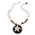 Brown/ Cream Coconut Shell Round Pendant with White Glass Bead Chain Necklace - 41cm L - view 2