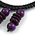 Statement Deep Purple Wood Bead Fringe Bib Style Collar Necklace - 58cm Long/ 12cm Drop - view 5