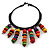 Statement Multicoloured Wood Bead Fringe Bib Style Collar Necklace - 58cm Long/ 12cm Drop