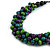 Purple/ Green/ Teal Cluster Wood Bead Chunky Necklace with Black Cotton Cord - 70cm L - view 4