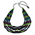 Multistrand Teal/ Green/ Purple Wooden Bead Black Cord Necklace - 100cm L Adjustable