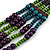 Multistrand Teal/ Green/ Purple Wooden Bead Black Cord Necklace - 100cm L Adjustable - view 4