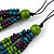 Multistrand Teal/ Green/ Purple Wooden Bead Black Cord Necklace - 100cm L Adjustable - view 5