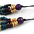 Multistrand Teal/ Natural/ Purple Wooden Bead Black Cord Necklace - 100cm L Adjustable - view 7