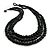 Statement Layered Wood Bead Necklace in Black - 70cm Long