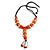 Orange Wood Bead with Sea Shell Element Tassel Black Cord Necklace - 70cm L/ 15cm Tassel