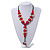 Red Wood Bead with Sea Shell Element Tassel Black Cord Necklace - 70cm L/ 15cm Tassel - view 2