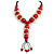 Red Wood Bead with Sea Shell Element Tassel Black Cord Necklace - 70cm L/ 15cm Tassel - view 7