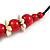 Red Wood Bead with Sea Shell Element Tassel Black Cord Necklace - 70cm L/ 15cm Tassel - view 6