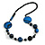 Stylish Animal Print Wooden Bead Necklace (Black & Blue) - 80cm Long