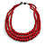 Statement Layered Wood Bead Necklace in Cherry Red - 70cm Long - view 3