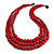 Statement Layered Wood Bead Necklace in Cherry Red - 70cm Long