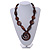 Chunky Geometric Wooden and Ceramic Bead Necklace in Dark Brown - 56cm Long/ Adjustable - view 2