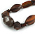 Geometric Wood Bead with Resin and Ceramic Element Cotton Cord Necklace in Brown - 48cm Long/ Adjustable - view 3