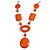 Statement Orange Wood Bead Geomentric Silver Cord Necklace - 66cm L/ 13cm Front Drop - view 4