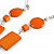 Statement Orange Wood Bead Geomentric Silver Cord Necklace - 66cm L/ 13cm Front Drop - view 6