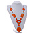 Statement Orange Wood Bead Geomentric Silver Cord Necklace - 66cm L/ 13cm Front Drop - view 2