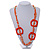 Long Multi-strand Orange Ceramic/ Wooden Bead, Acrylic Ring Necklace - 90cm L - view 2