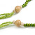 Long Multi-strand Lime Green Ceramic/ Wooden Bead, Acrylic Ring Necklace - 90cm L - view 6