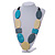 Long Teal Blue/ Grey/ Cream Geometric Wood Bead Necklace with Black Cotton Cords - 110cm L - view 2