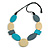 Long Teal Blue/ Grey/ Cream Geometric Wood Bead Necklace with Black Cotton Cords - 110cm L - view 3