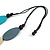 Long Teal Blue/ Grey/ Cream Geometric Wood Bead Necklace with Black Cotton Cords - 110cm L - view 5