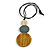 Yellow/ Grey/ Off White Triple Disc Wood Bead Pendant with Black Waxed Cords - 80cm Long/ 12cm Pendant - view 2