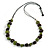 Green/ Brown Wood Bead Black Cotton Cord Necklace - 90cm Long - view 3