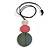 Dusty Pink/ Grey/ Off White Triple Disc Wood Bead Pendant with Black Waxed Cords - 80cm Long/ 12cm Pendant - view 3