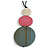Dusty Pink/ Grey/ Off White Triple Disc Wood Bead Pendant with Black Waxed Cords - 80cm Long/ 12cm Pendant
