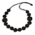 Worn Effect Black Wood Button Bead Necklace with Waxed Cotton Cord - Adjustable - 84cm Long