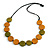 Worn Effect Olive/ Orange Wood Button Bead Necklace with Black Cotton Cord - 74cm Long Adjustable