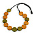 Worn Effect Olive/ Orange Wood Button Bead Necklace with Black Cotton Cord - 74cm Long Adjustable - view 3