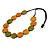 Worn Effect Olive/ Orange Wood Button Bead Necklace with Black Cotton Cord - 74cm Long Adjustable - view 5