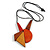 Red/ Brown/ Yellow/ Orange Geometric Wood Pendant with Black Waxed Cotton Cord - 84cm Long/ 12cm Pendant - view 3