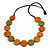 Worn Effect Orange/ Olive Wood Button Bead Necklace with Black Cotton Cord - 74cm Long Adjustable - view 3