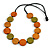 Worn Effect Orange/ Olive Wood Button Bead Necklace with Black Cotton Cord - 74cm Long Adjustable
