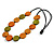 Worn Effect Orange/ Olive Wood Button Bead Necklace with Black Cotton Cord - 74cm Long Adjustable - view 4