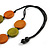 Worn Effect Orange/ Olive Wood Button Bead Necklace with Black Cotton Cord - 74cm Long Adjustable - view 7
