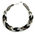 Unique Braided Glass Bead Necklace In Black/ Taupe/ Transparent - 52cm Long