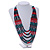 Multistrand Teal/ Red/ Purple Wooden Bead Black Cord Necklace - 100cm L Adjustable - view 2