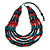 Multistrand Teal/ Red/ Purple Wooden Bead Black Cord Necklace - 100cm L Adjustable